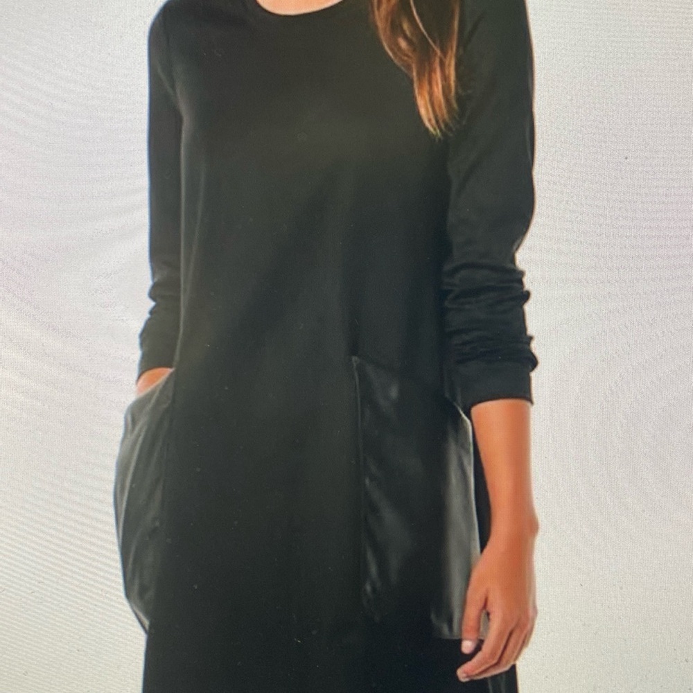 BCBGMAXAZRIA Farah Black shift Dress with large side faux leather Pockets